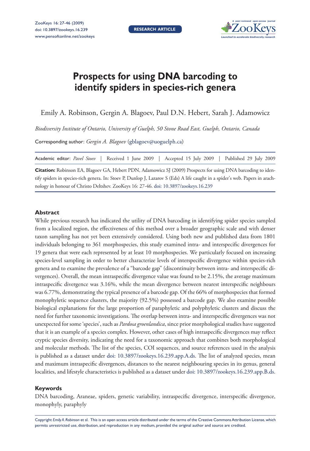 Prospects for Using DNA Barcoding to Identify Spiders in Species-Rich Genera