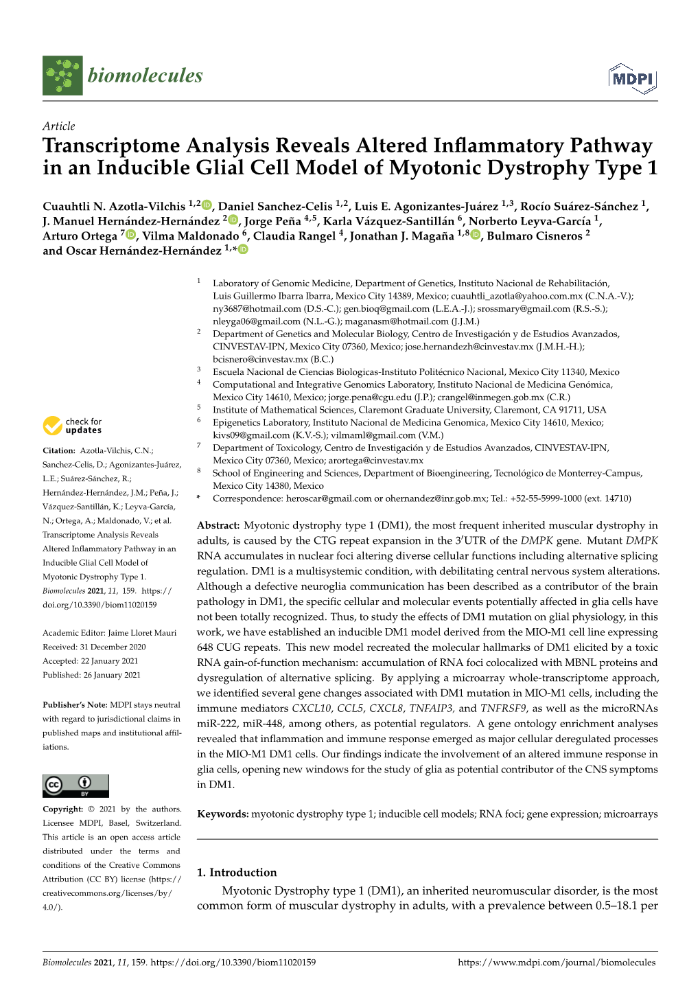 Transcriptome Analysis Reveals Altered Inflammatory Pathway in an Inducible Glial Cell Model of Myotonic Dystrophy Type 1