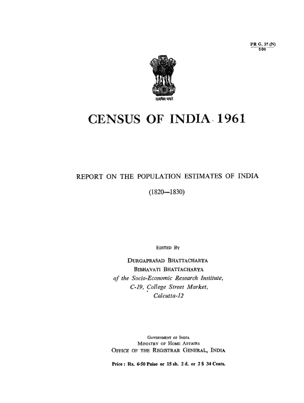 Report of the Population Estimates of India