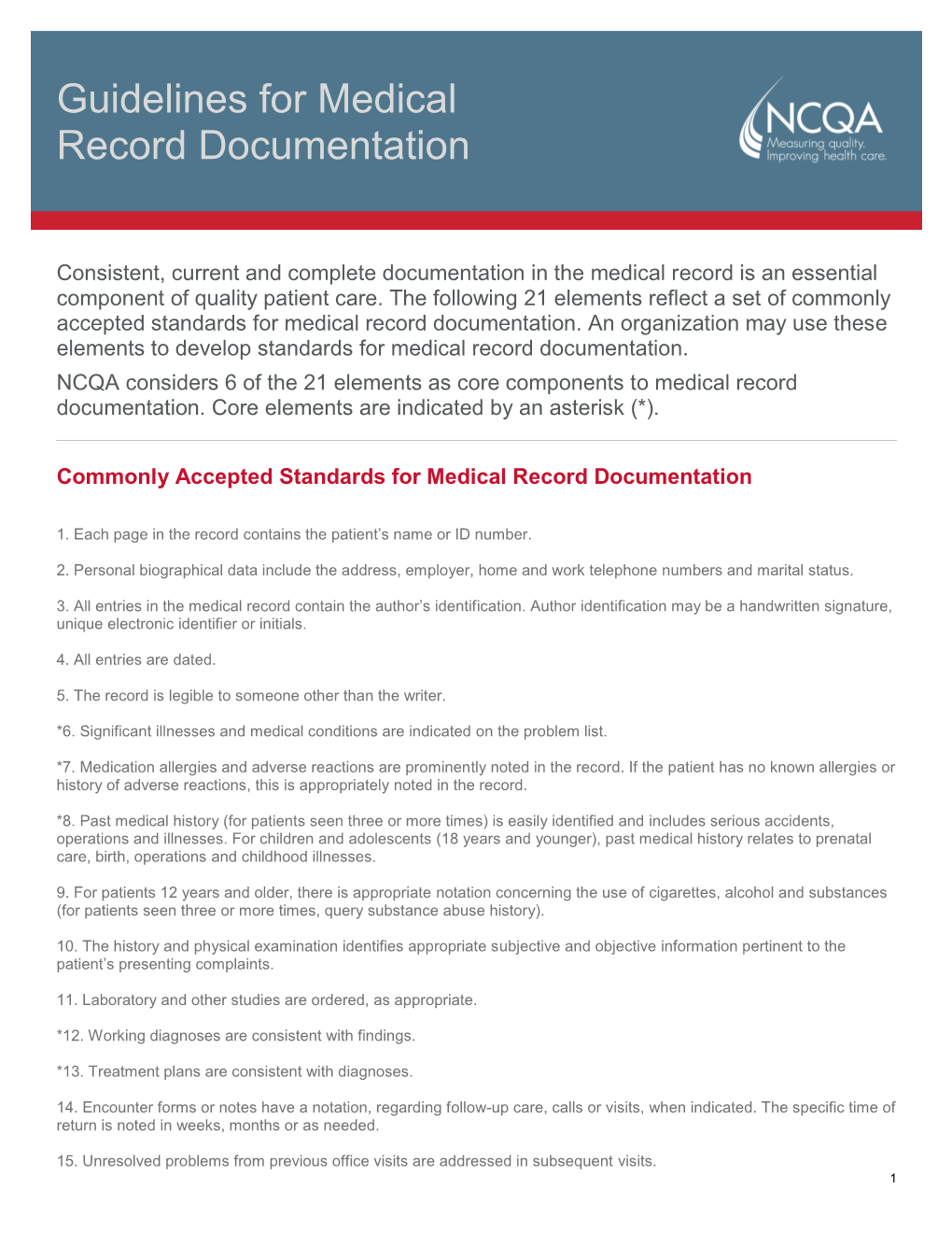 Guidelines for Medical Record Documentation