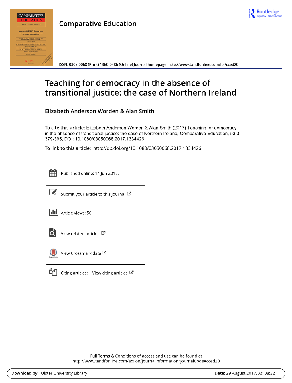 Teaching for Democracy in the Absence of Transitional Justice: the Case of Northern Ireland