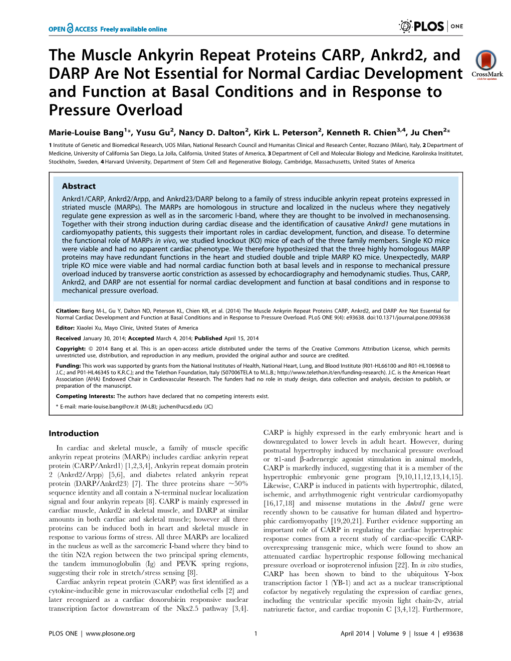 The Muscle Ankyrin Repeat Proteins CARP, Ankrd2, and DARP Are Not Essential for Normal Cardiac Development and Function at Basal