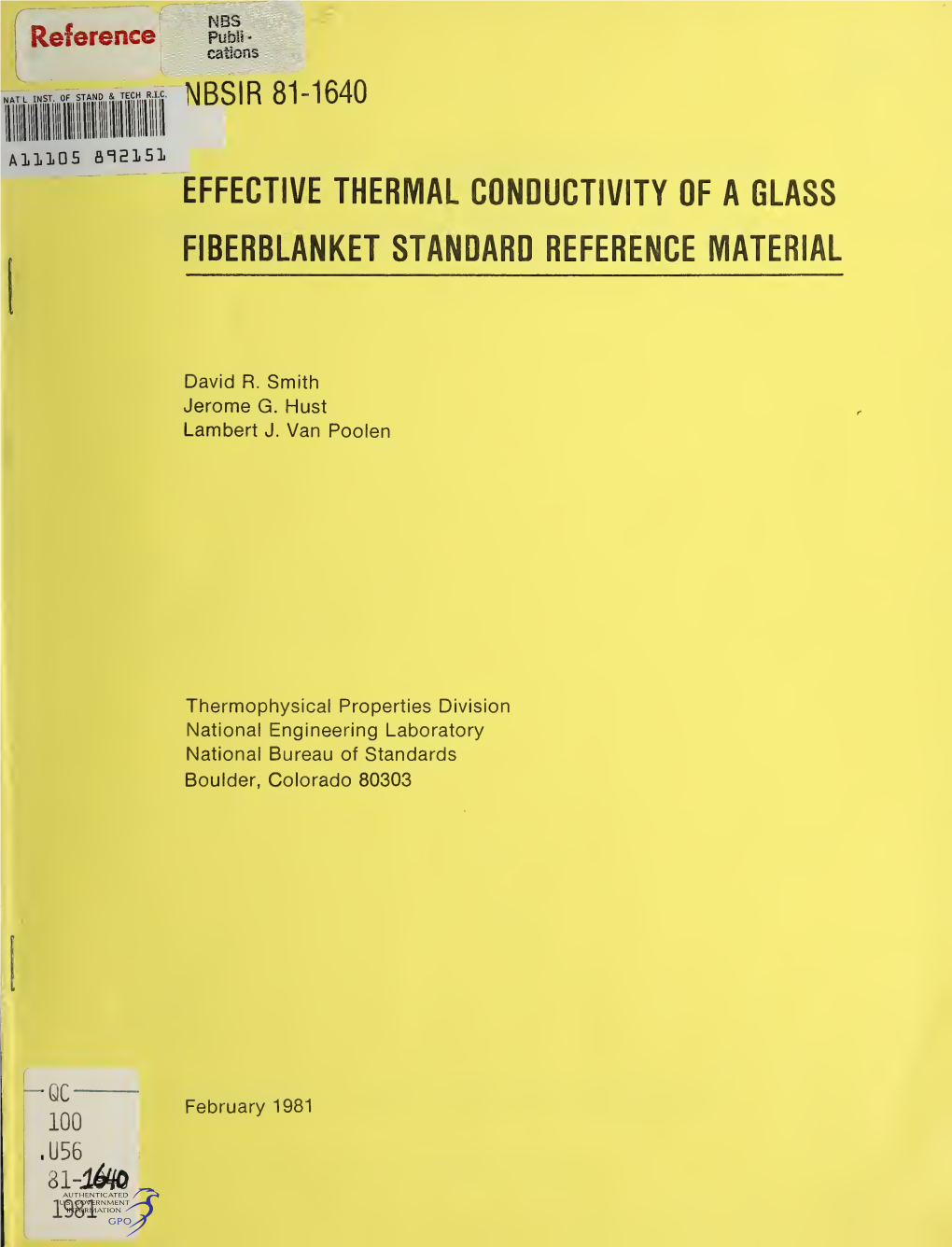 Effective Thermal Conductivity of a Glass Fiber Blanket Standard Reference Material