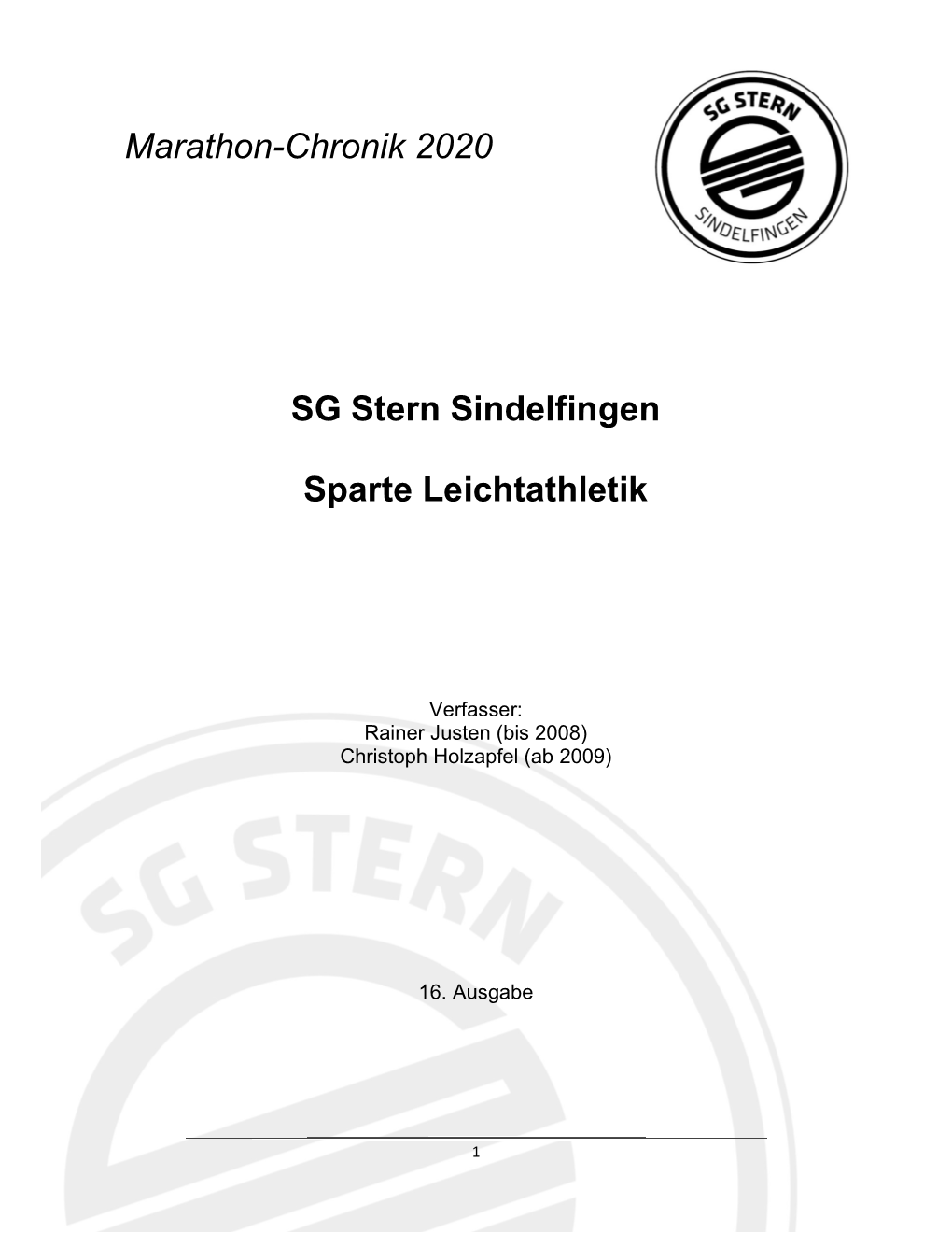 SG Stern Sindelfingen Sparte Leichtathletik Marathon-Chronik 2020