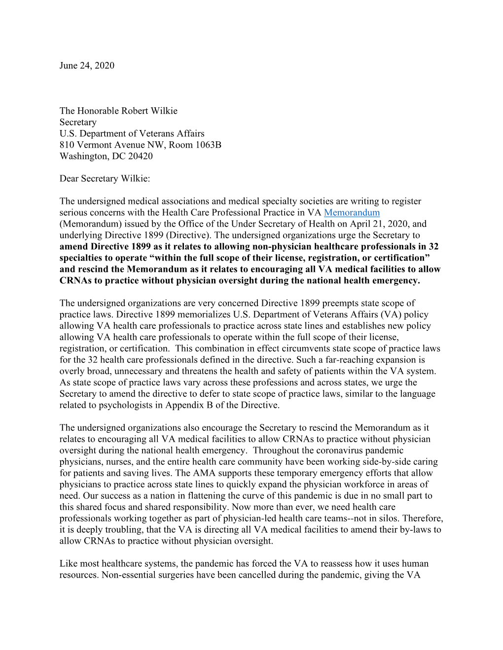 U.S. Department of Veterans Affairs 810 Vermont Avenue NW, Room 1063B Washington, DC 20420