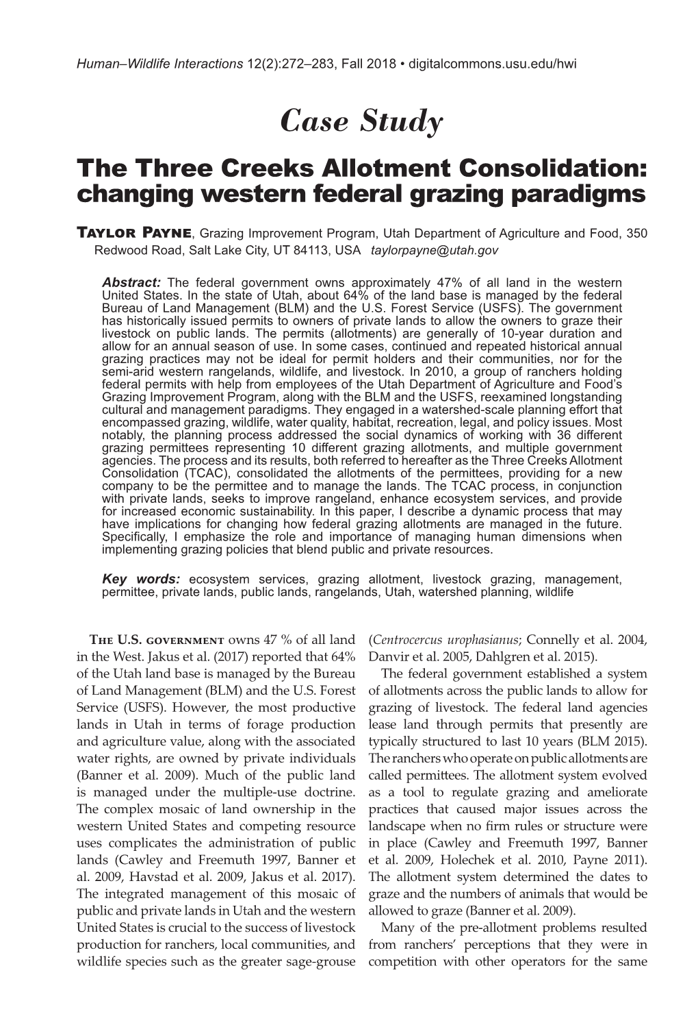 The Three Creeks Allotment Consolidation: Changing Western Federal Grazing Paradigms