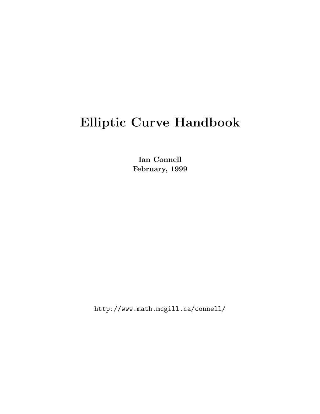 Elliptic Curve Handbook