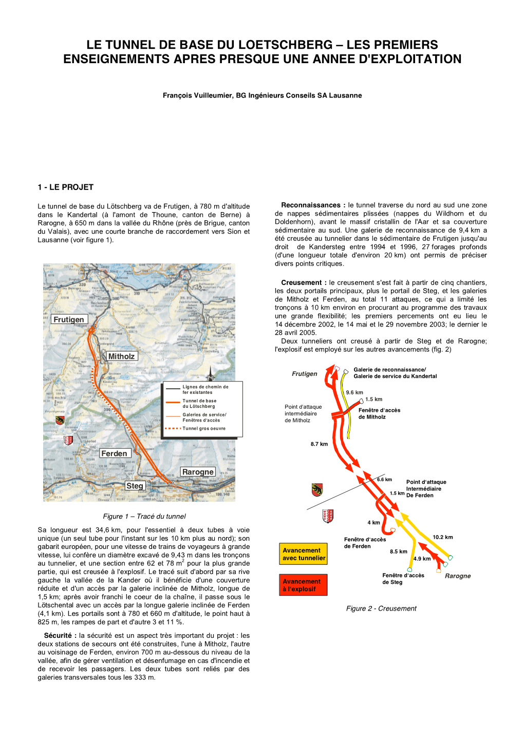 Le Tunnel De Base Du Loetschberg – Les Premiers Enseignements Apres Presque Une Annee D'exploitation