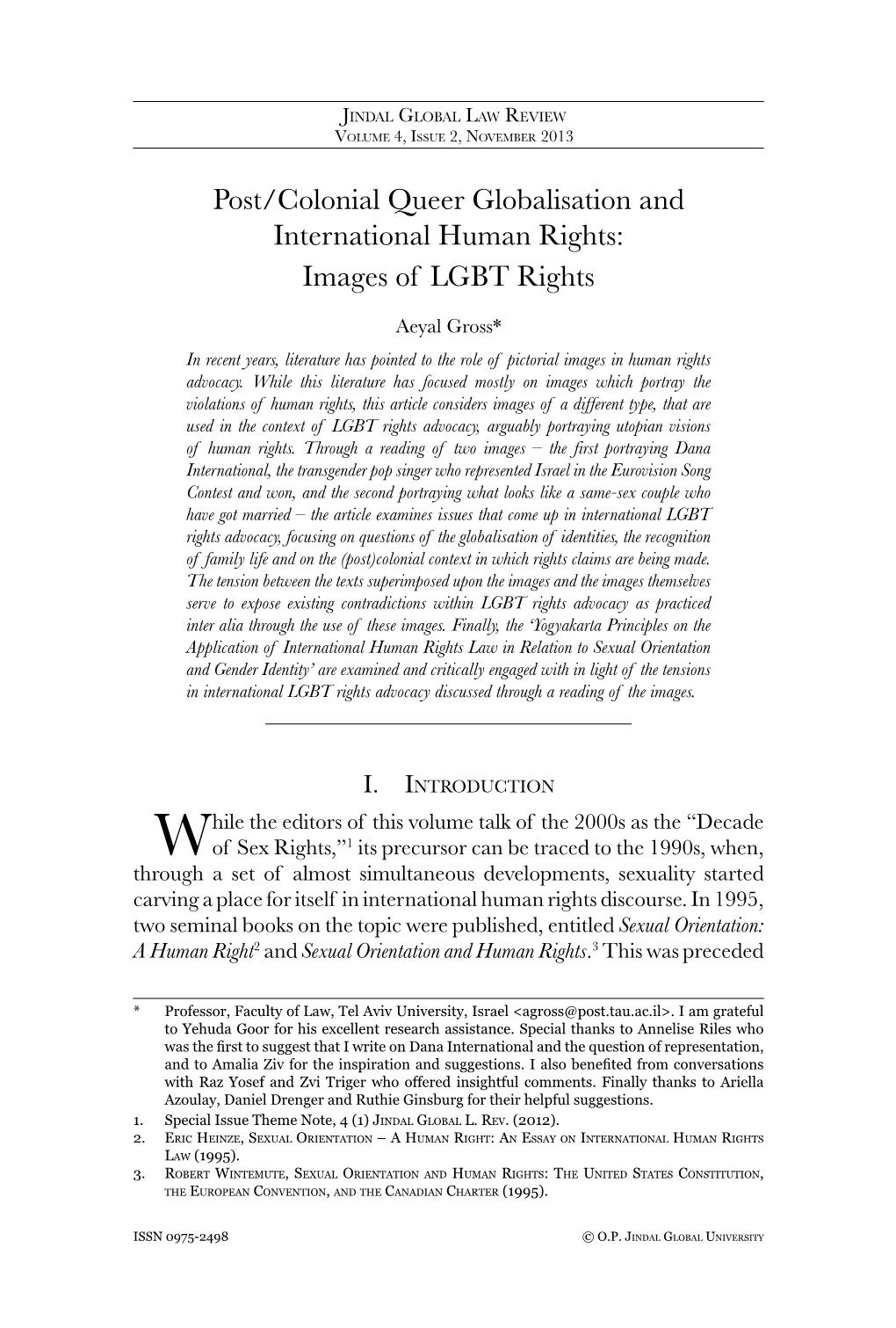 Post/Colonial Queer Globalisation and International Human Rights: Images of LGBT Rights