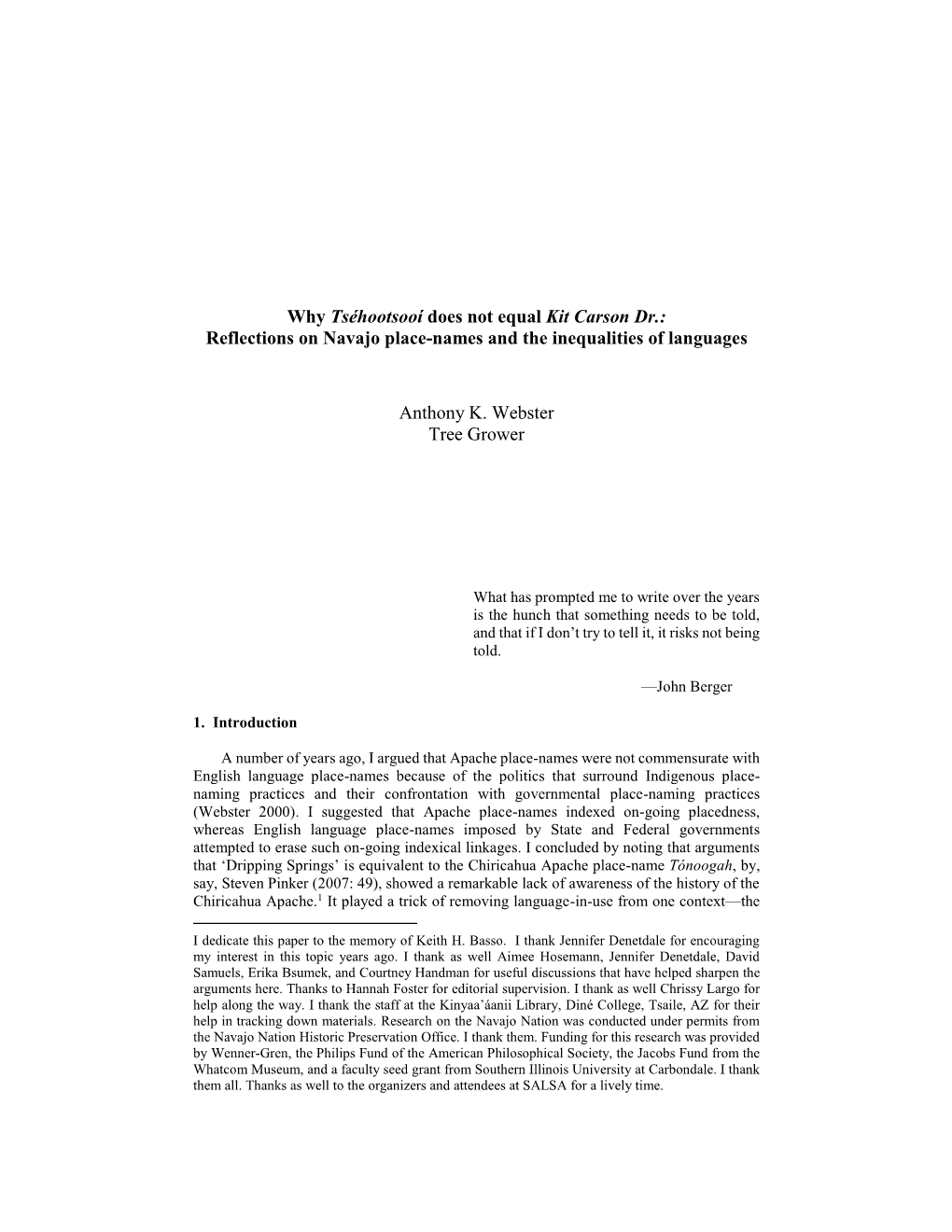 Why Tséhootsooí Does Not Equal Kit Carson Dr.: Reflections on Navajo Place-Names and the Inequalities of Languages Anthony K