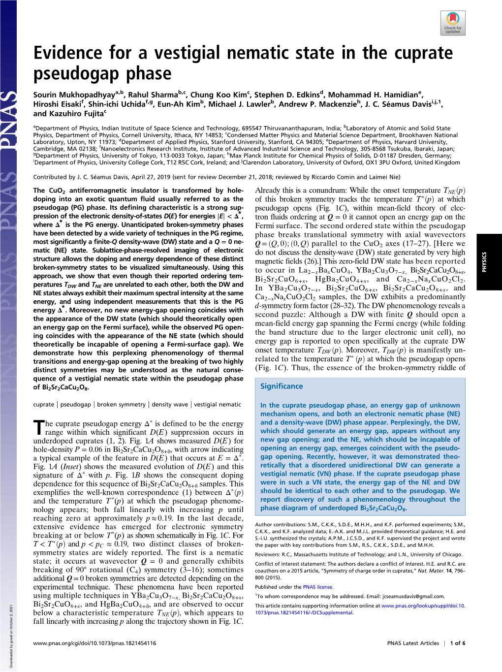 Evidence for a Vestigial Nematic State in the Cuprate Pseudogap Phase