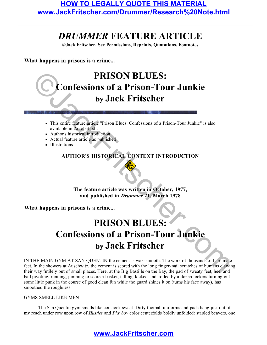 PRISON BLUES: ©Jackfritscher.Comconfessions of a Prison-Tour Junkie by Jack Fritscher