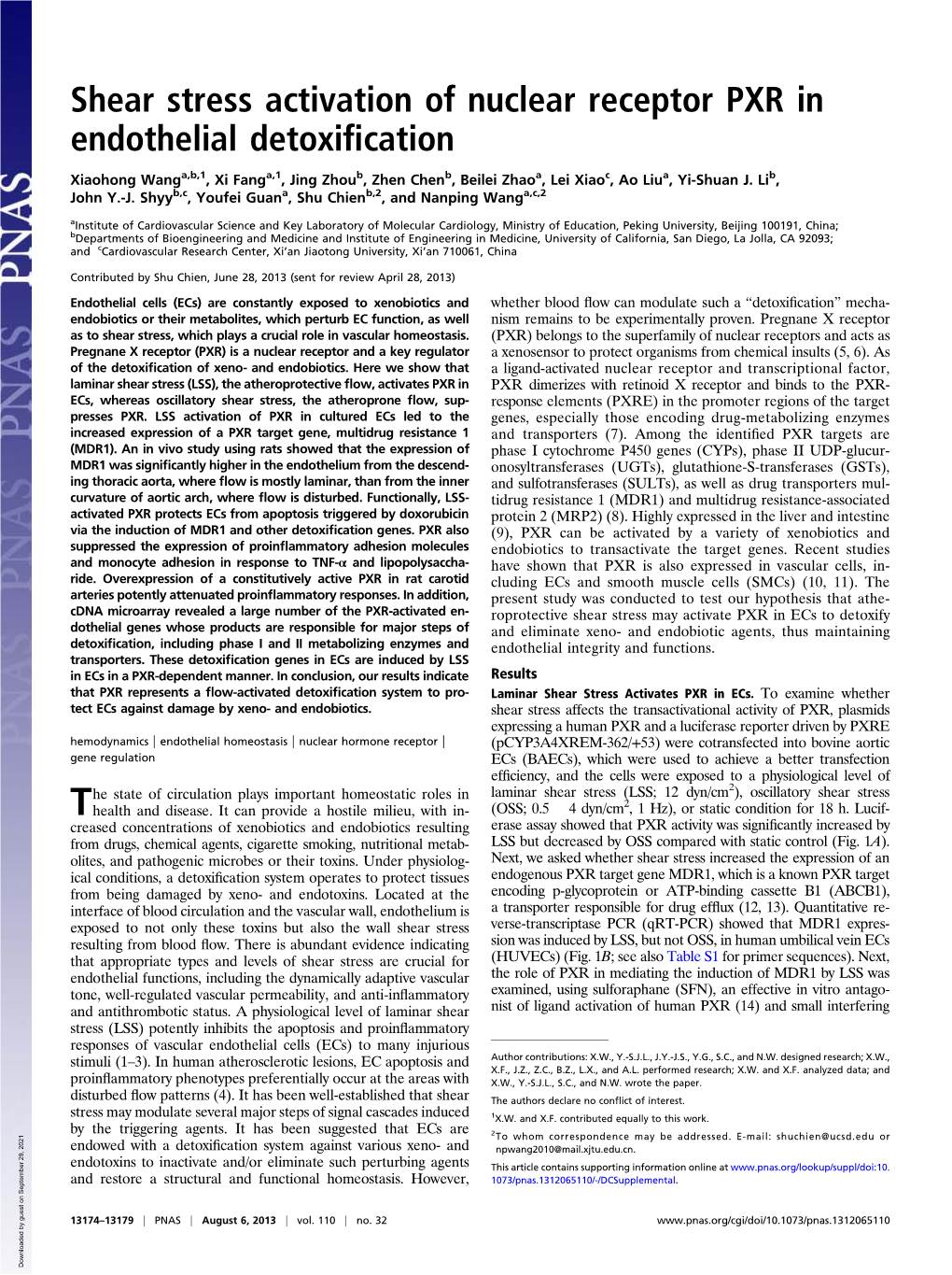 Shear Stress Activation of Nuclear Receptor PXR in Endothelial Detoxification