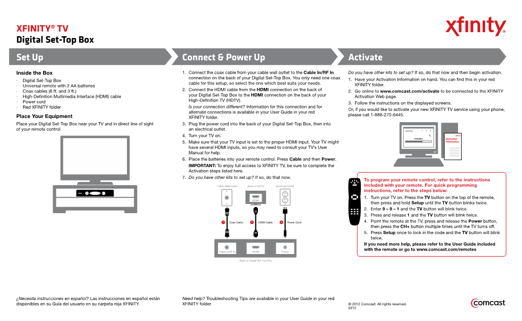 Connect & Power up Activate Set up XFINITY® TV Digital Set-Top