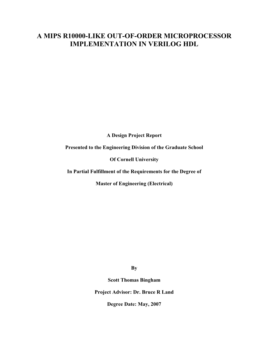 A Mips R10000-Like Out-Of-Order Microprocessor Implementation in Verilog Hdl