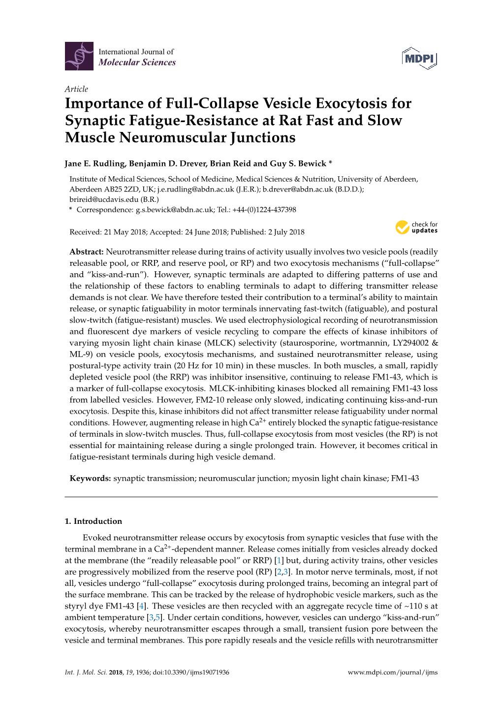 Importance of Full-Collapse Vesicle Exocytosis for Synaptic Fatigue-Resistance at Rat Fast and Slow Muscle Neuromuscular Junctions