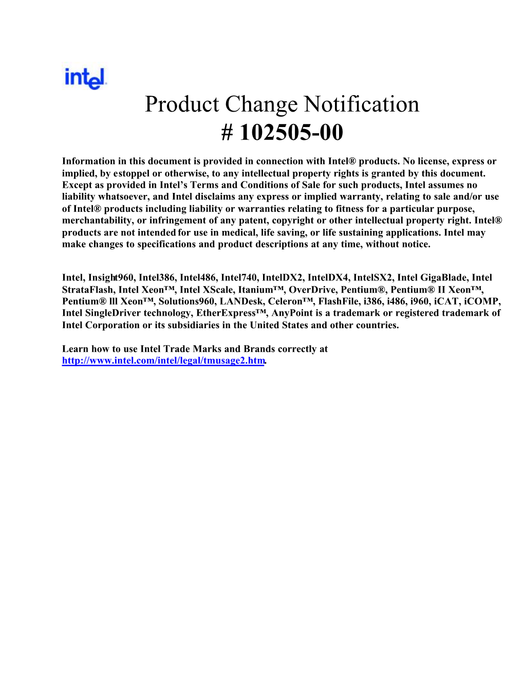 Product Change Notification # 102505-00