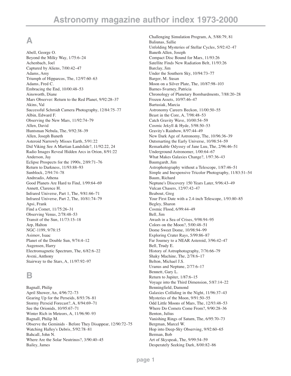 Astronomy 1973-2000 Author Index