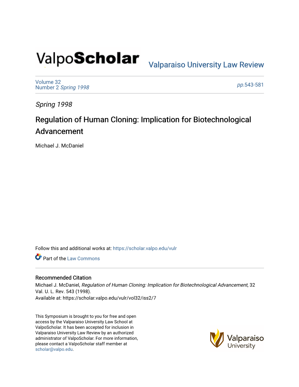 Regulation of Human Cloning: Implication for Biotechnological Advancement