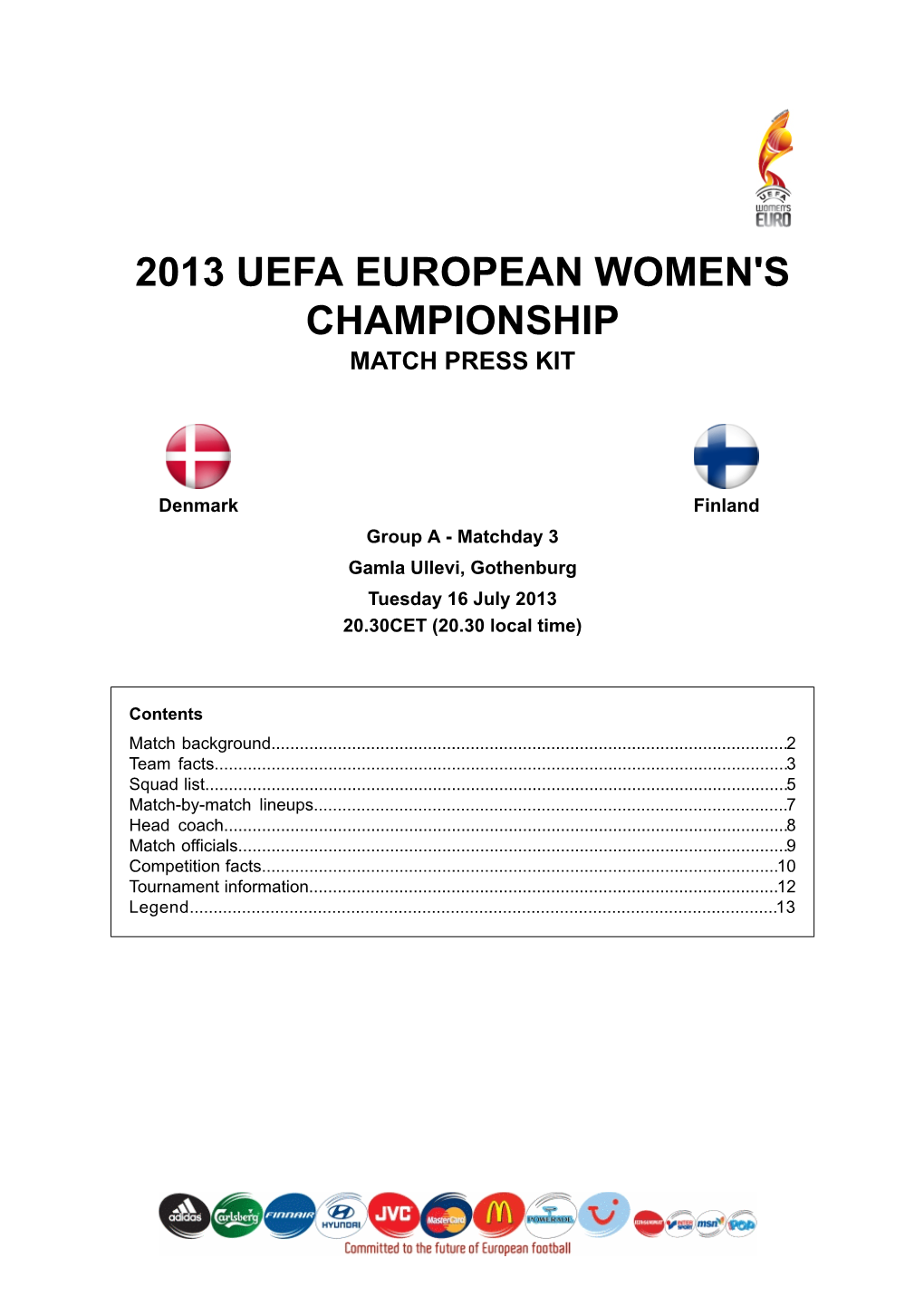 2013 Uefa European Women's Championship Match Press Kit