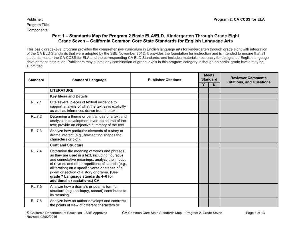 ELA Standards Map, Program 2 Grade 7 - Instructional Materials (CA Dept of Education) s1