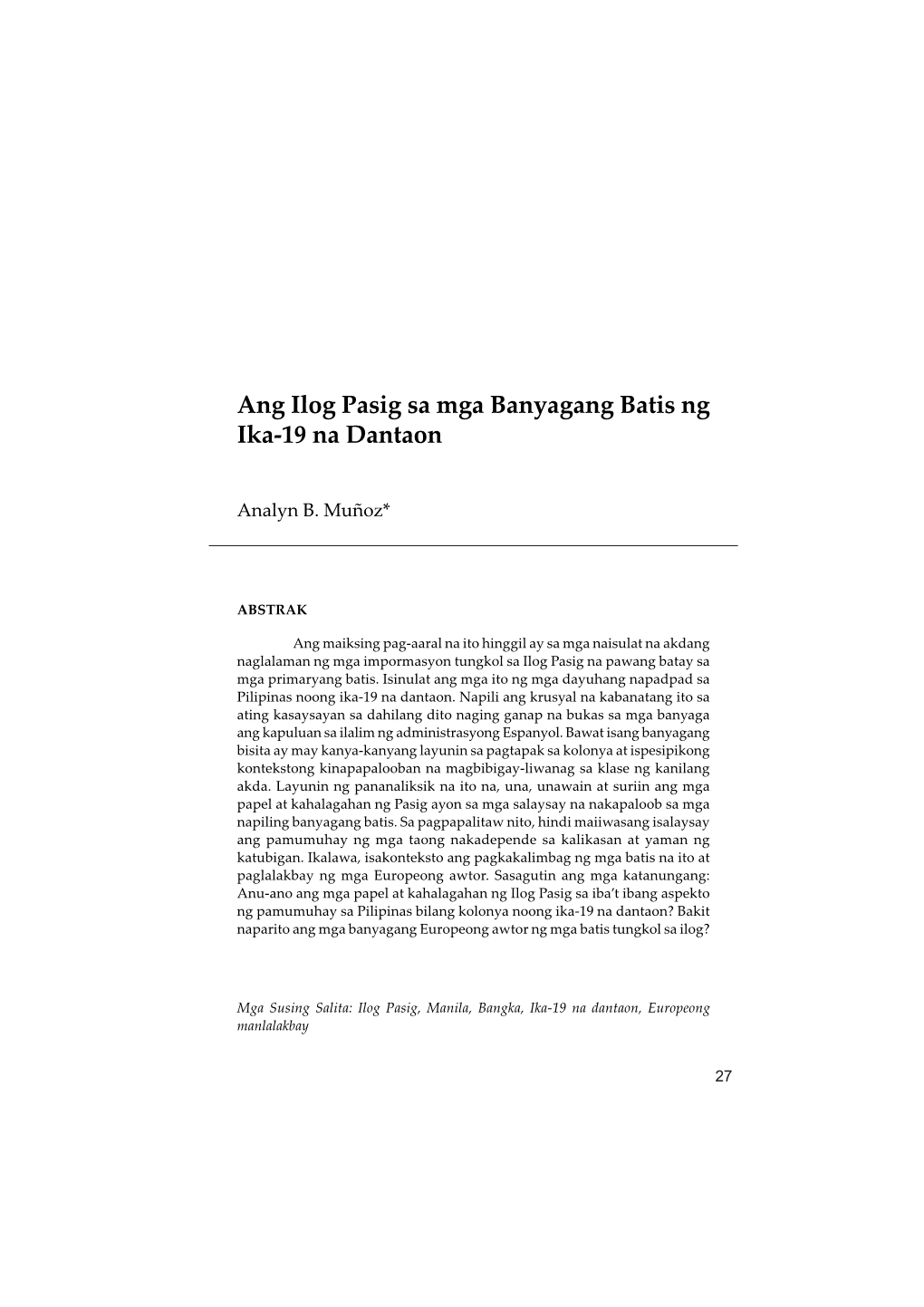 Ang Ilog Pasig Sa Mga Banyagang Batis Ng Ika-19 Na Dantaon