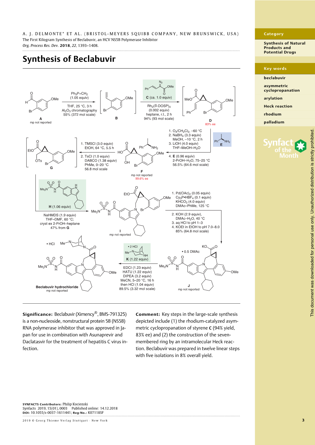 Synthesis of Beclabuvir, an HCV NS5B Polymerase Inhibitor Synthesis of Natural Org