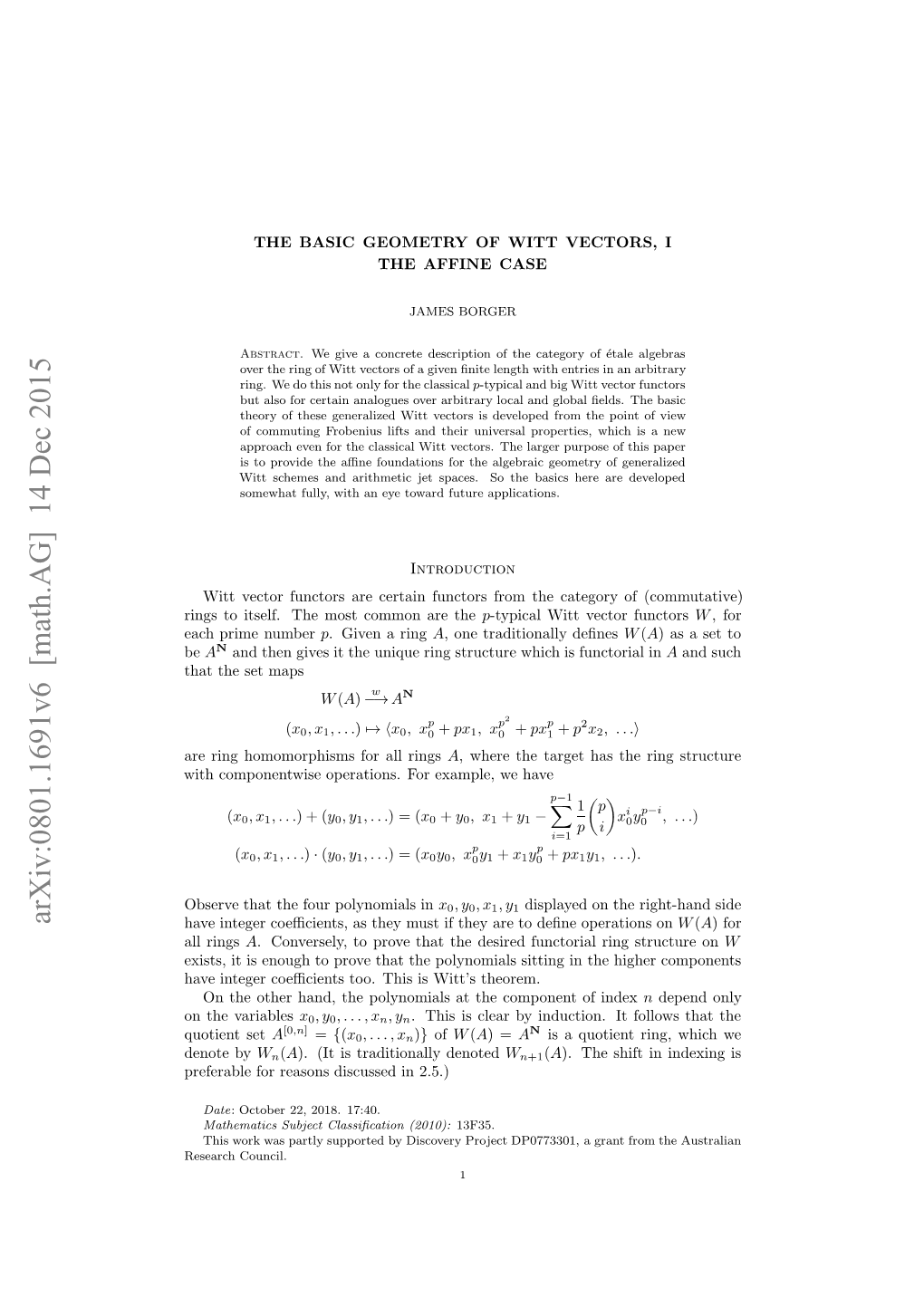 Arxiv:0801.1691V6 [Math.AG] 14 Dec 2015 Ihcmoetieoeain.Freape Ehave We Example, for Operations