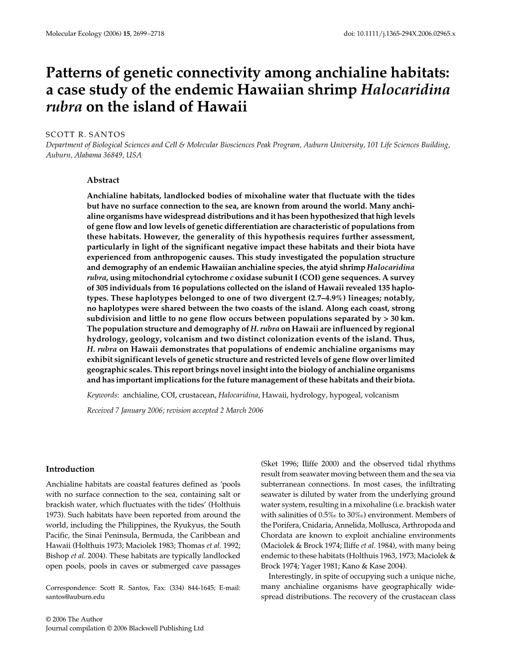 Patterns of Genetic Connectivity Among Anchialine Habitats: a Case Study Of