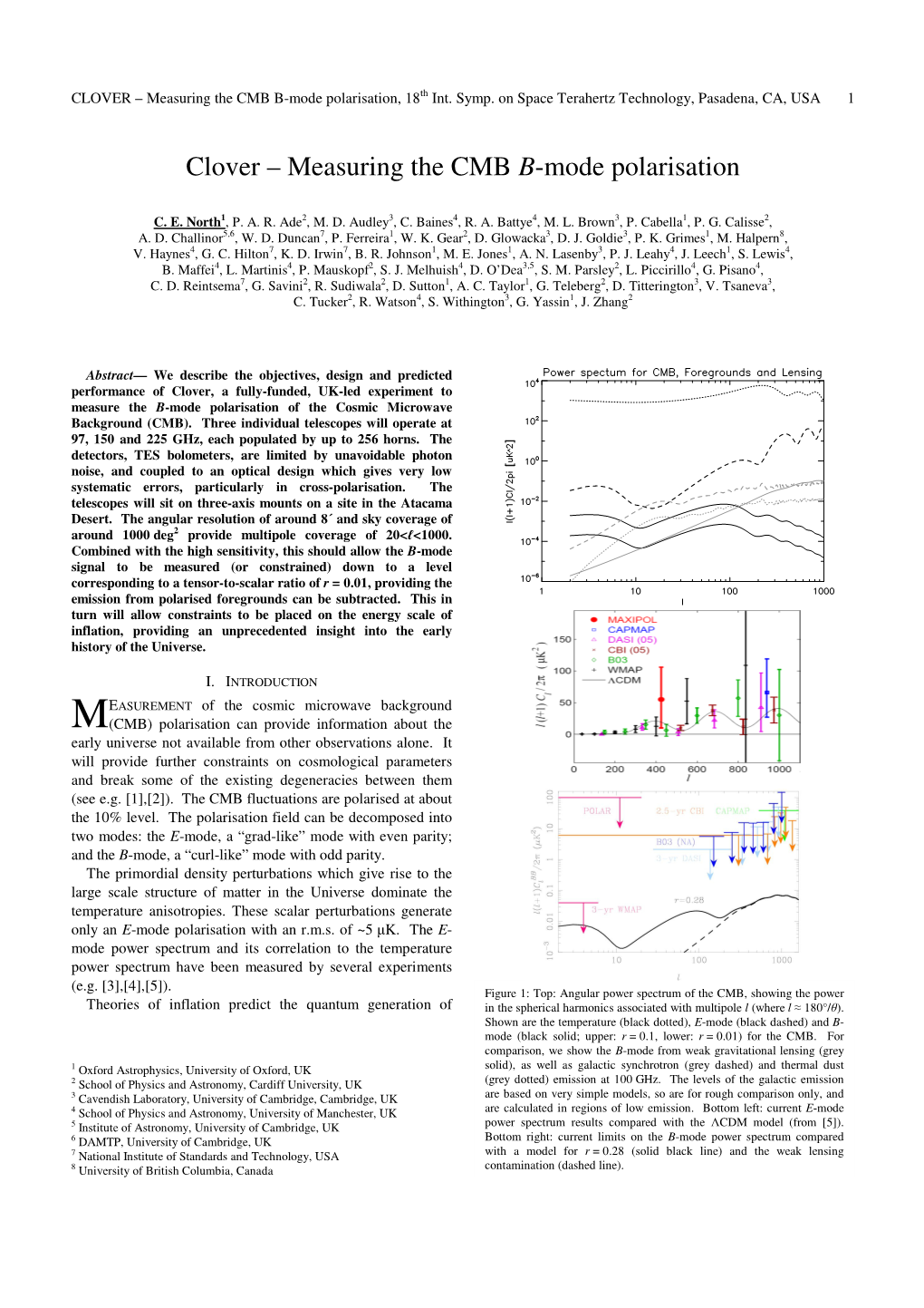 CLOVER – Measuring the CMB B-Mode Polarisation, 18 Th Int