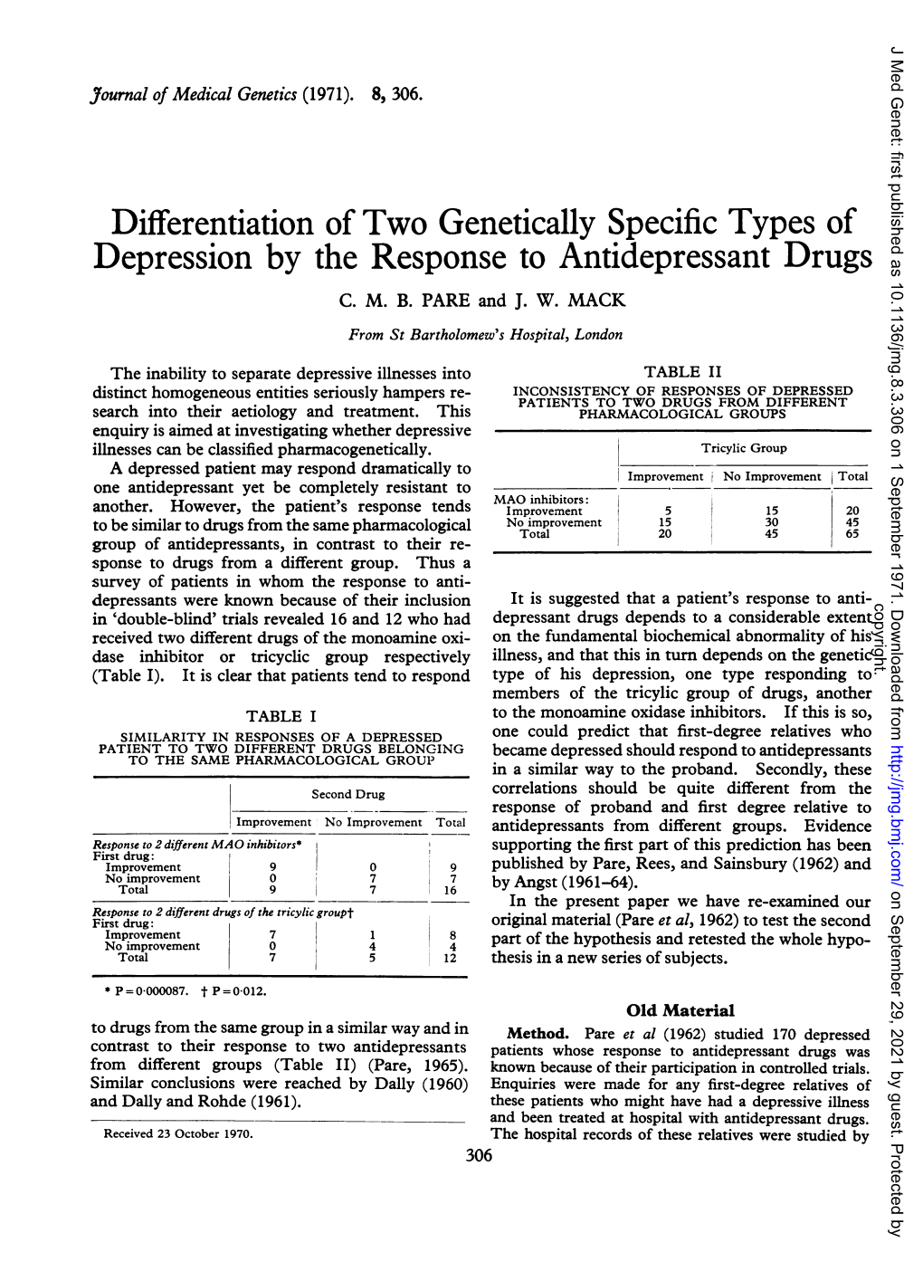 Depression by the Response to Antidepressant Drugs C