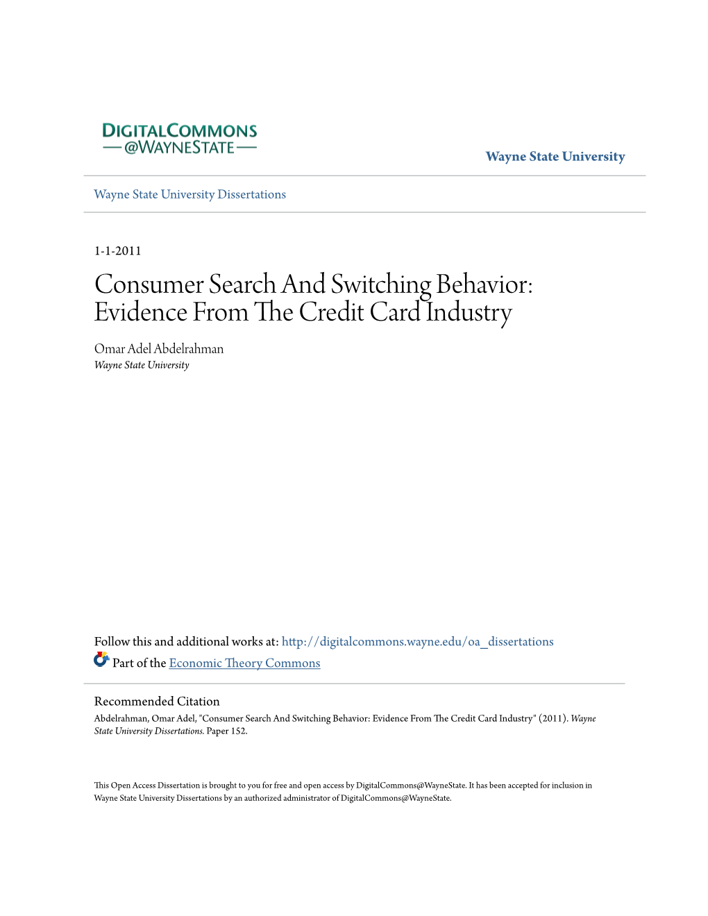 Consumer Search and Switching Behavior: Evidence from the Credit Card Industry