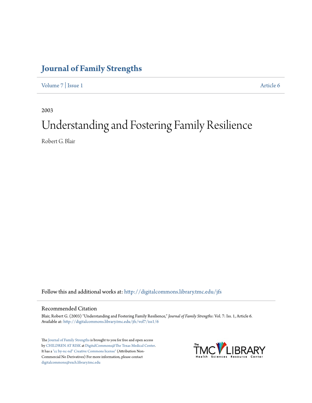 Understanding and Fostering Family Resilience Robert G