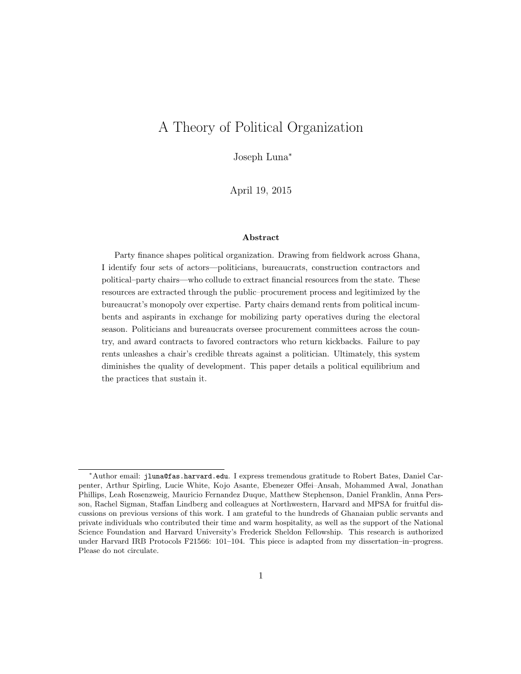 A Theory of Political Organization