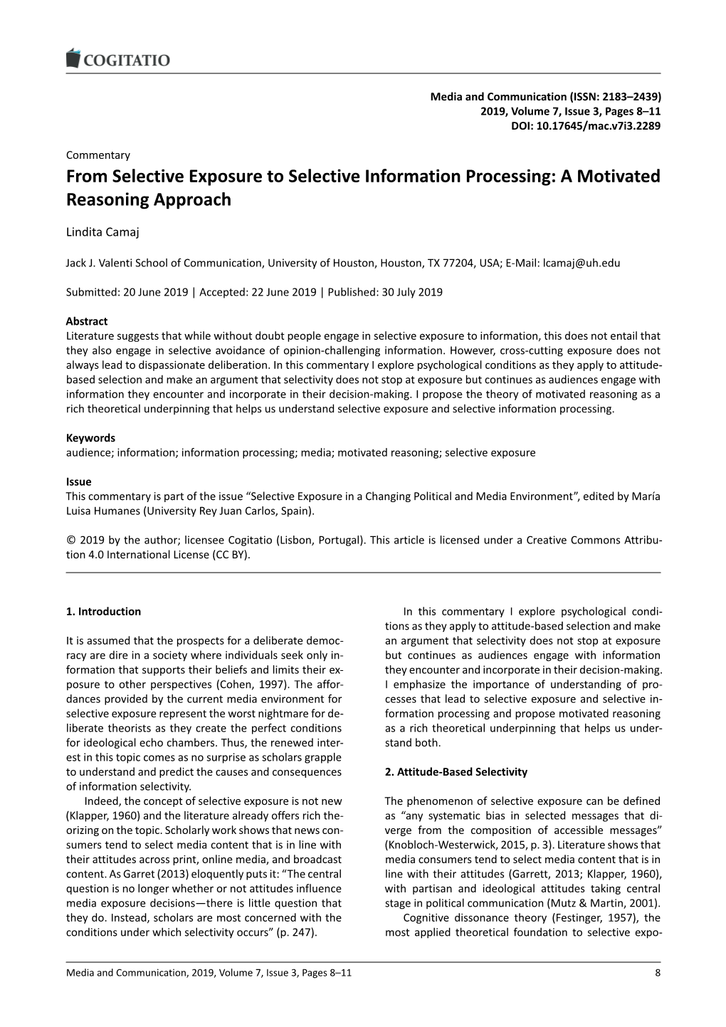 From Selective Exposure to Selective Information Processing: a Motivated Reasoning Approach