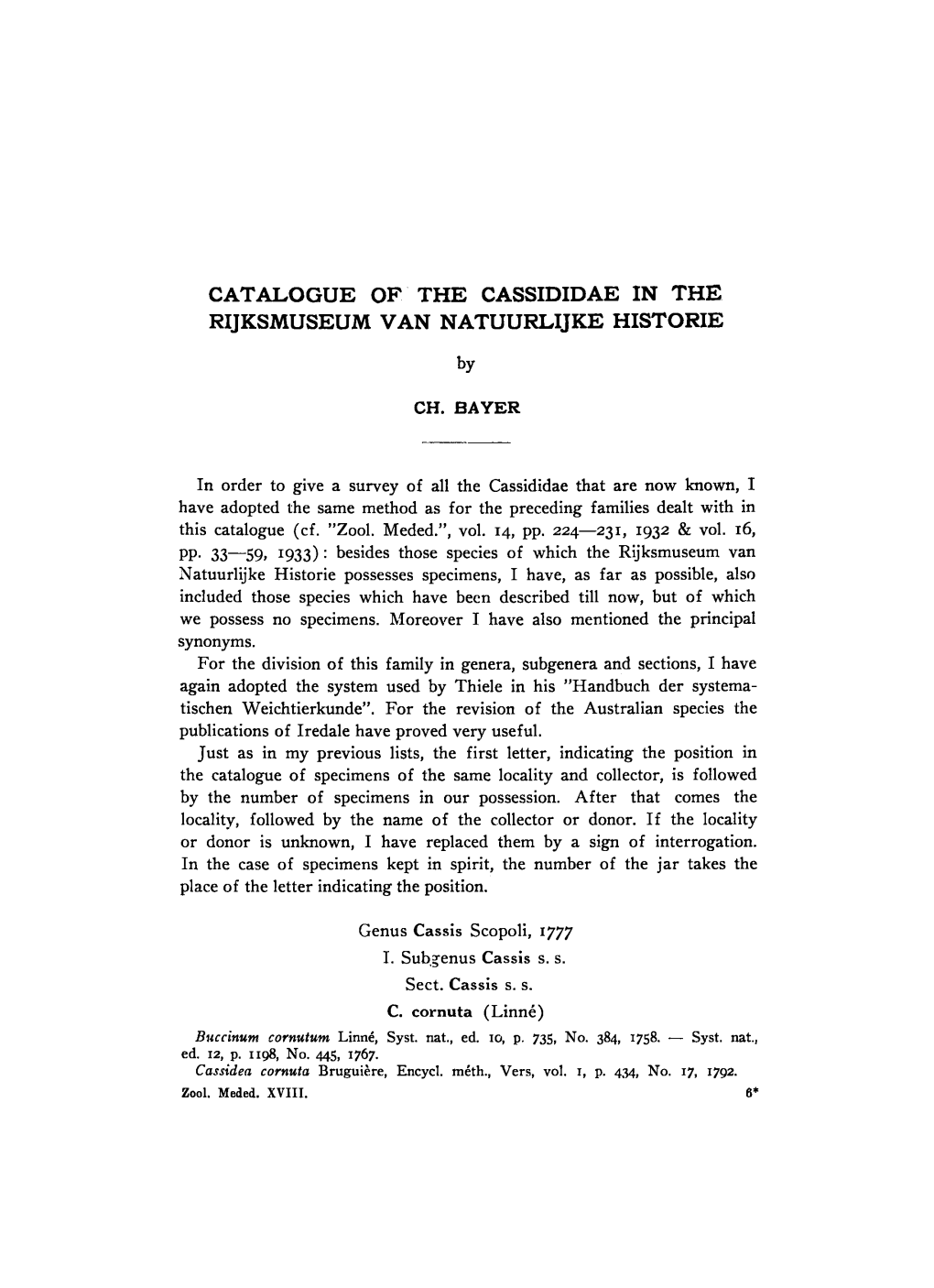 Catalogue of the Cassididae in the Rijksmuseum Van Natuurlijke Historie