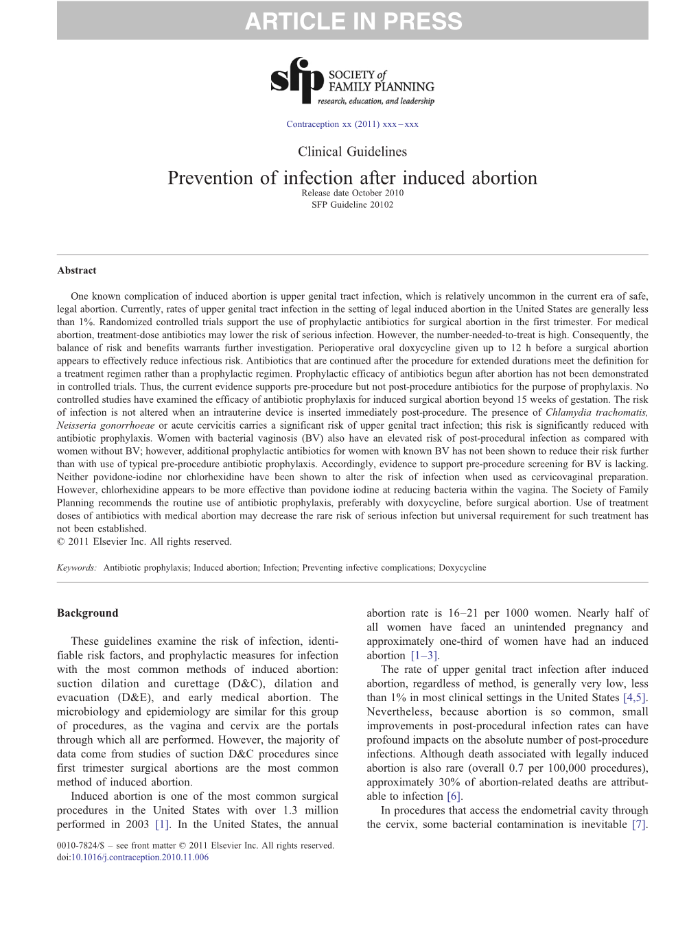 Prevention of Infection After Induced Abortion Release Date October 2010 SFP Guideline 20102