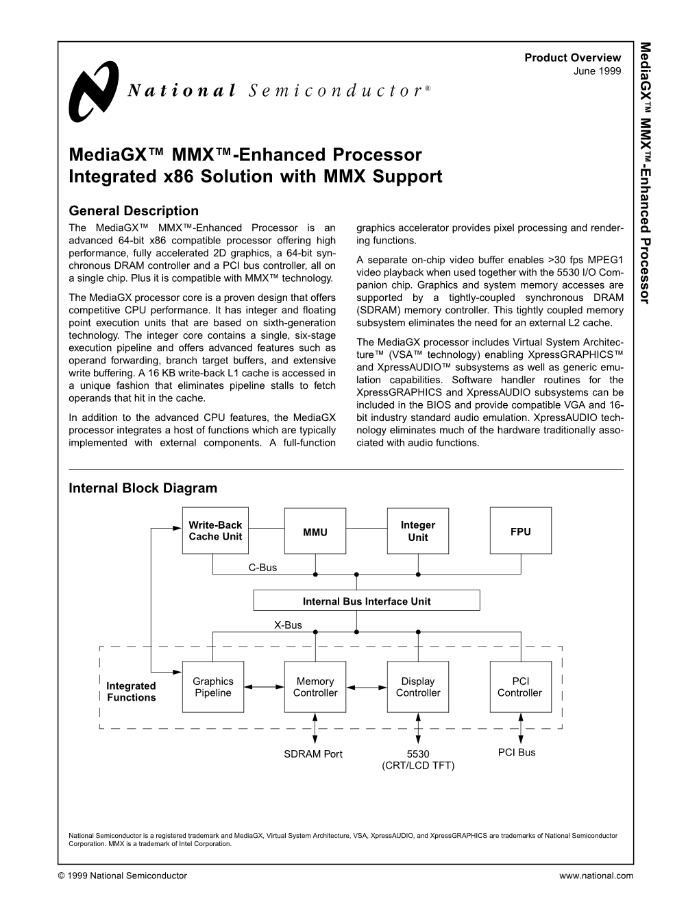 Mediagx MMX-Enhanced Processor Integrated X86 Solution with MMX