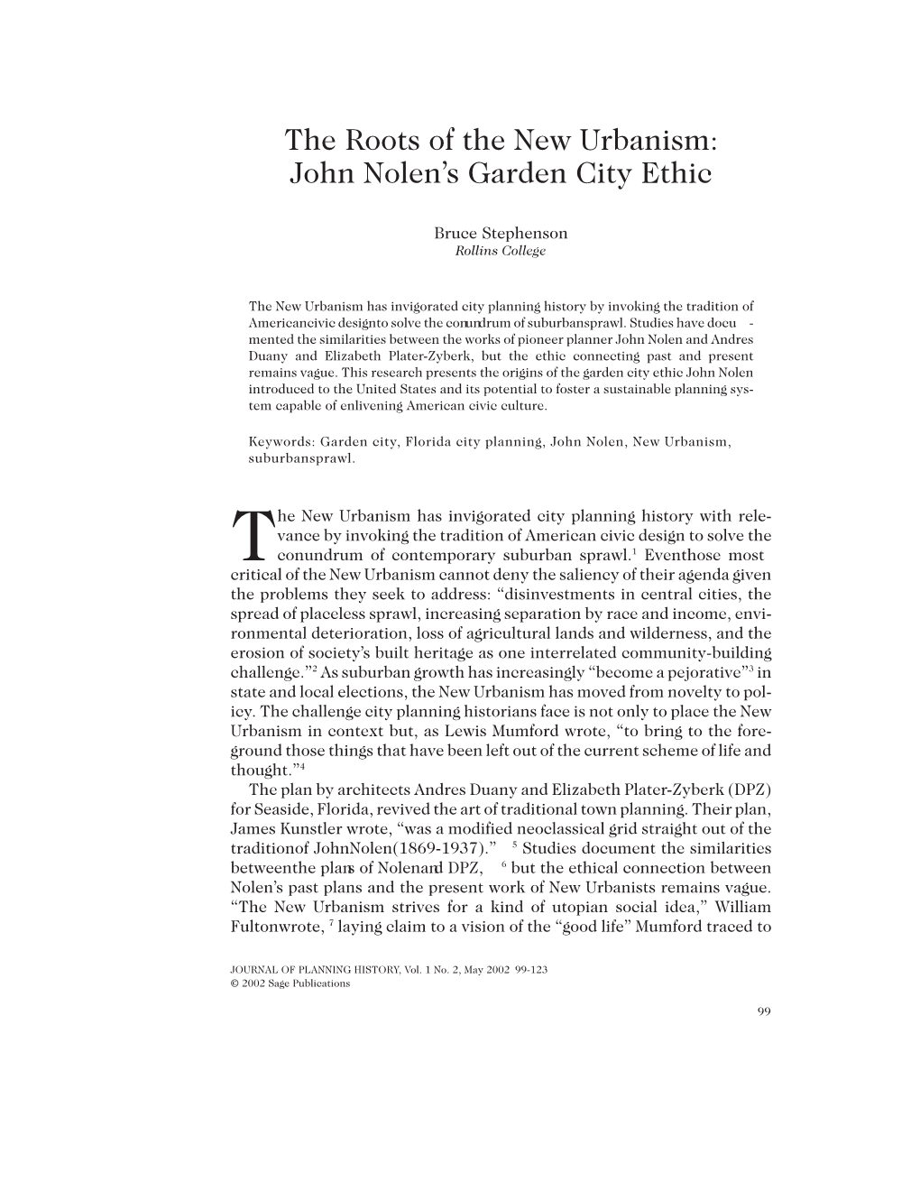 The Roots of the New Urbanism: John Nolen's Garden City Ethic