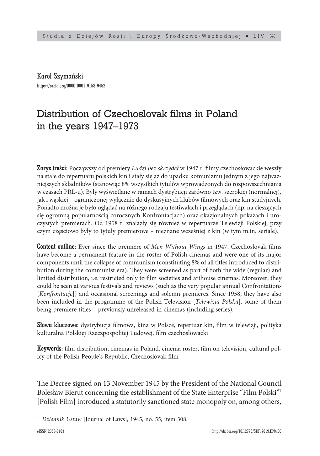 Distribution of Czechoslovak Films in Poland in the Years 1947–1973