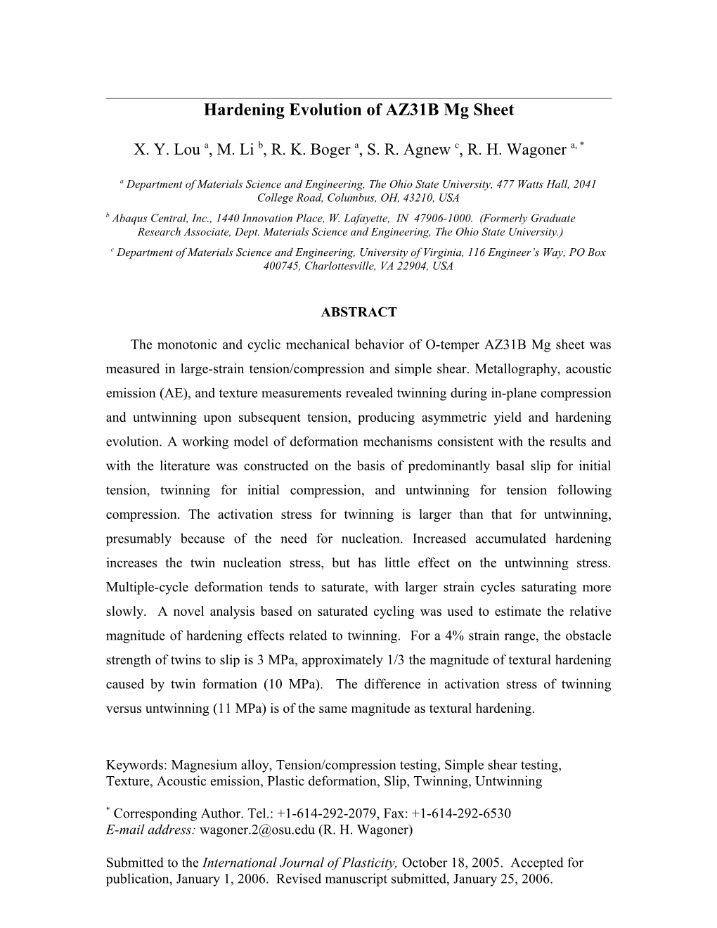 Constitutive Behavior and Twinning Effect of Magnesium Alloy Sheet