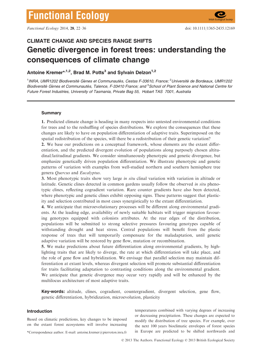 Genetic Divergence in Forest Trees: Understanding the Consequences of Climate Change