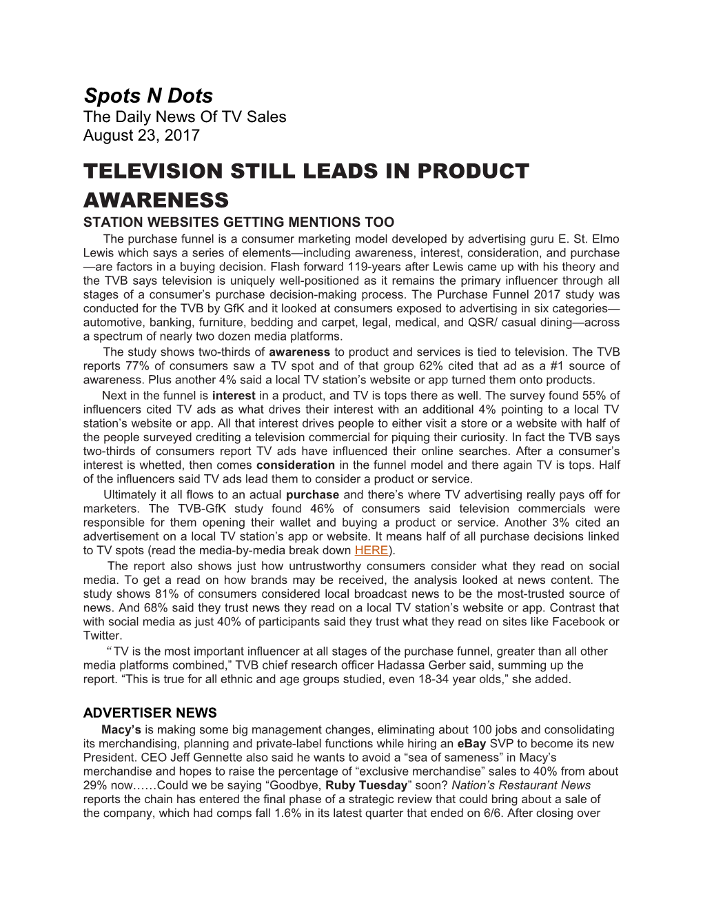Television Still Leads in Product Awareness