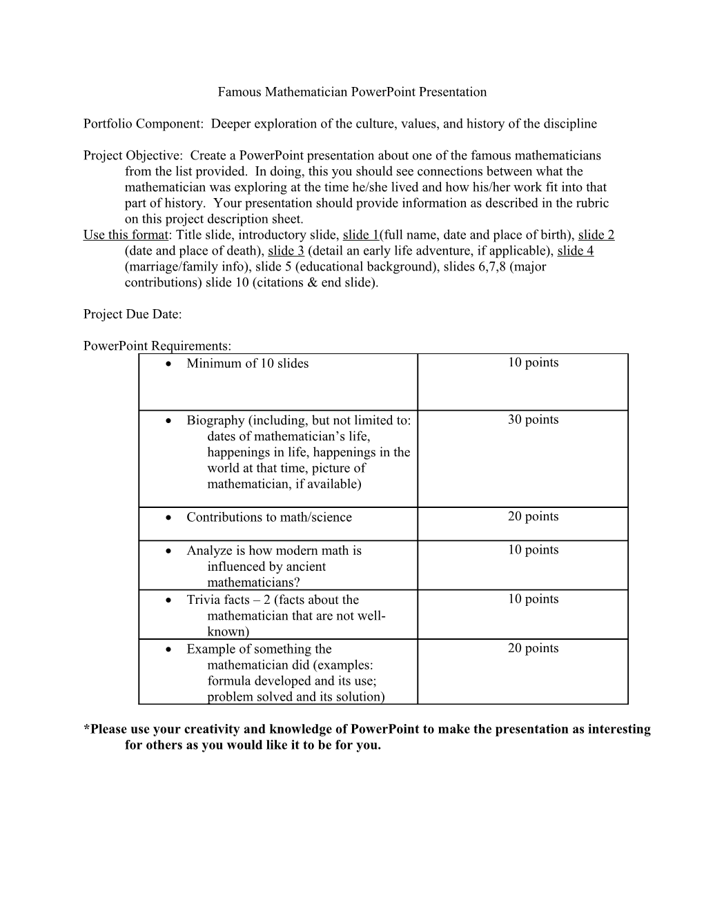 Famous Mathematician Powerpoint Presentation Project