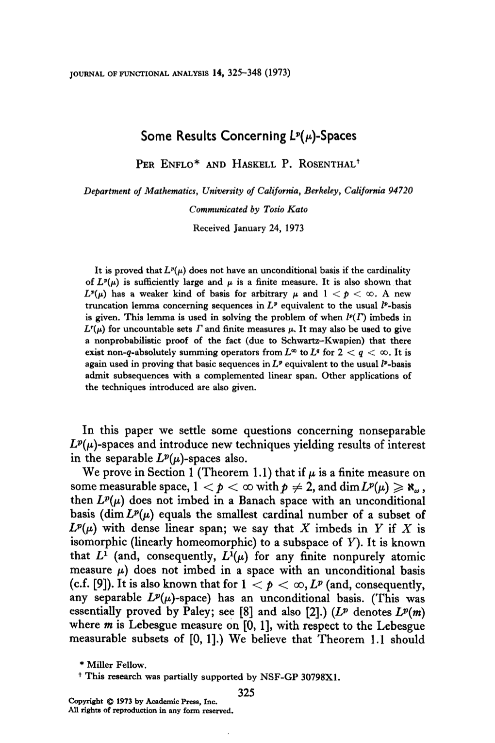 Some Results Concerning Lg(&Spaces in This Paper We Settle