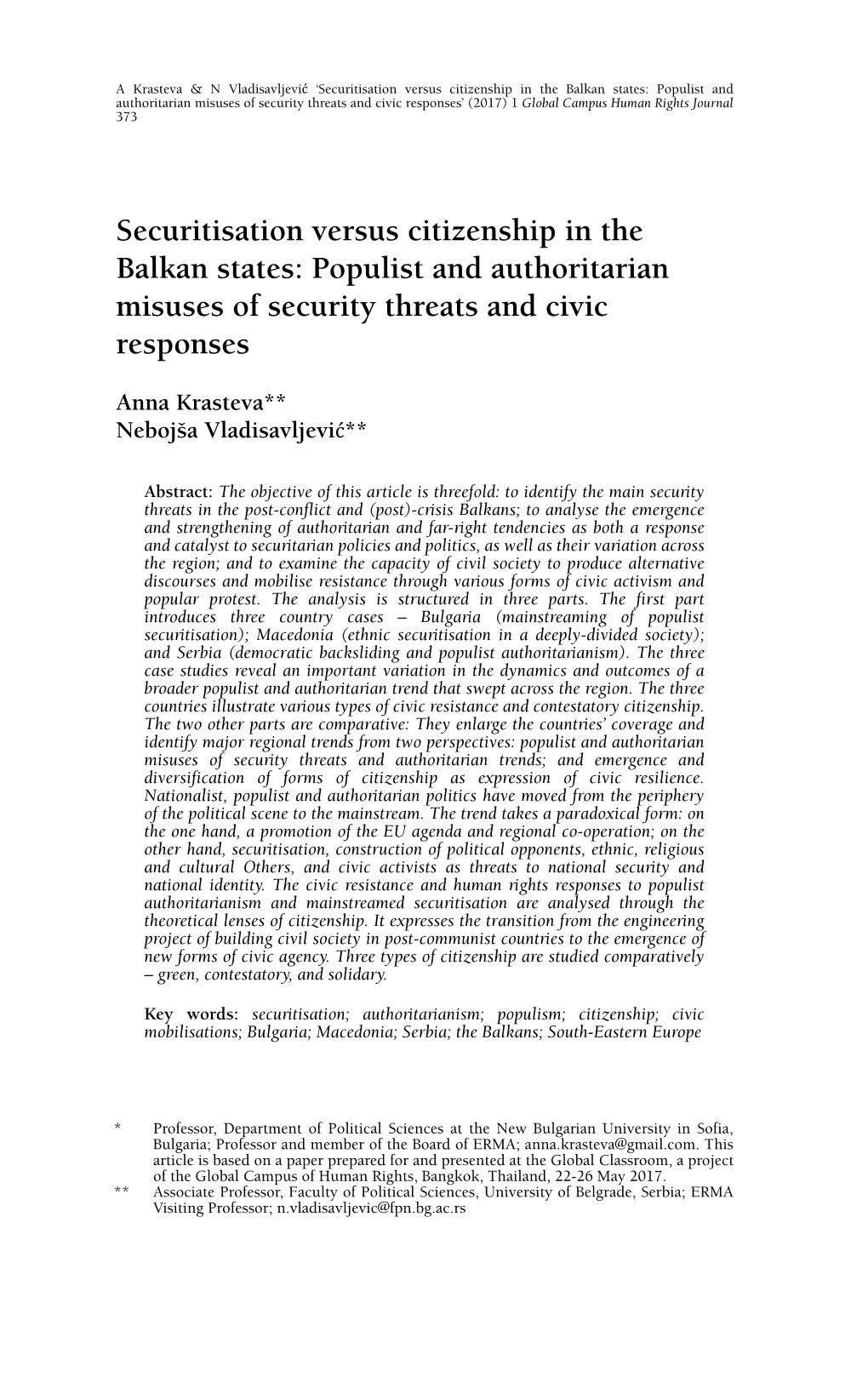 Securitisation Versus Citizenship in the Balkan States