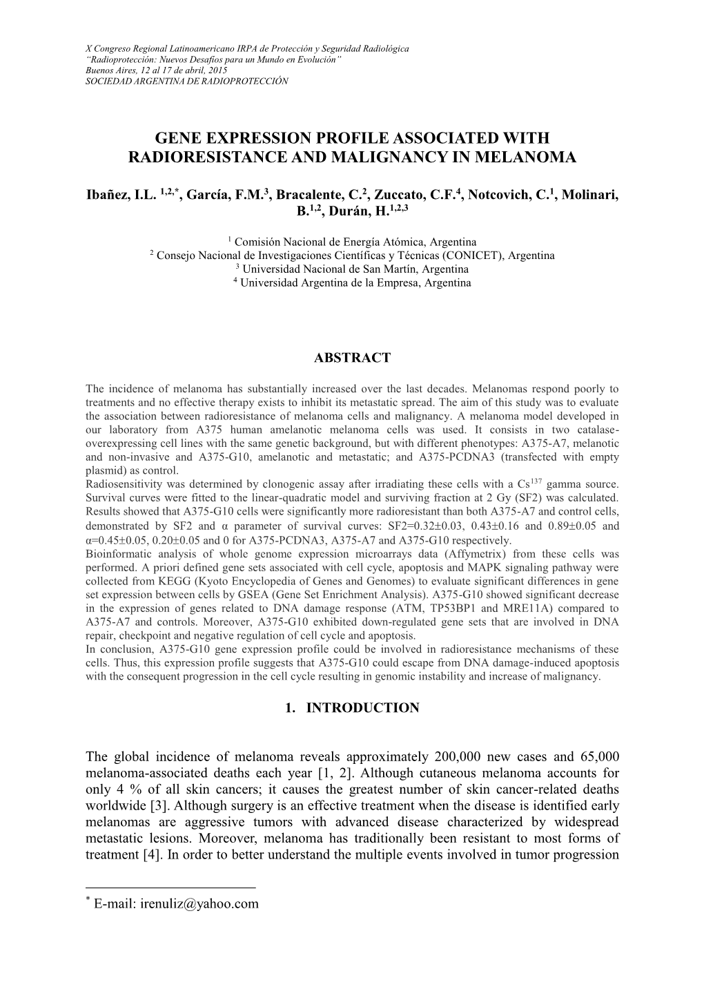 Gene Expression Profile Associated with Radioresistance and Malignancy in Melanoma