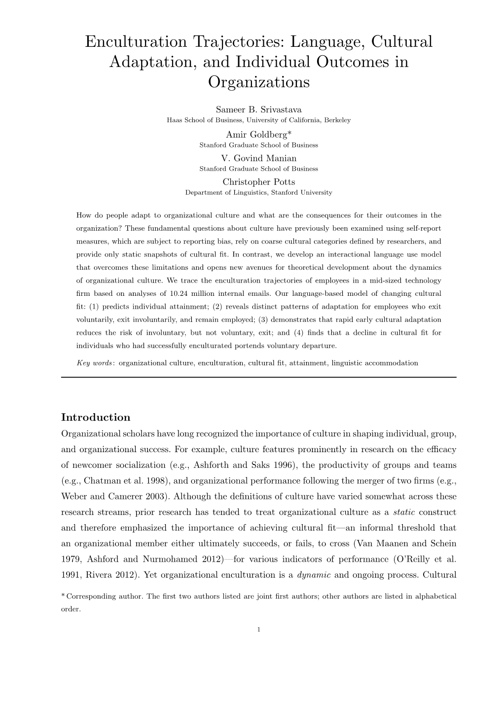 Enculturation Trajectories: Language, Cultural Adaptation, and Individual Outcomes in Organizations