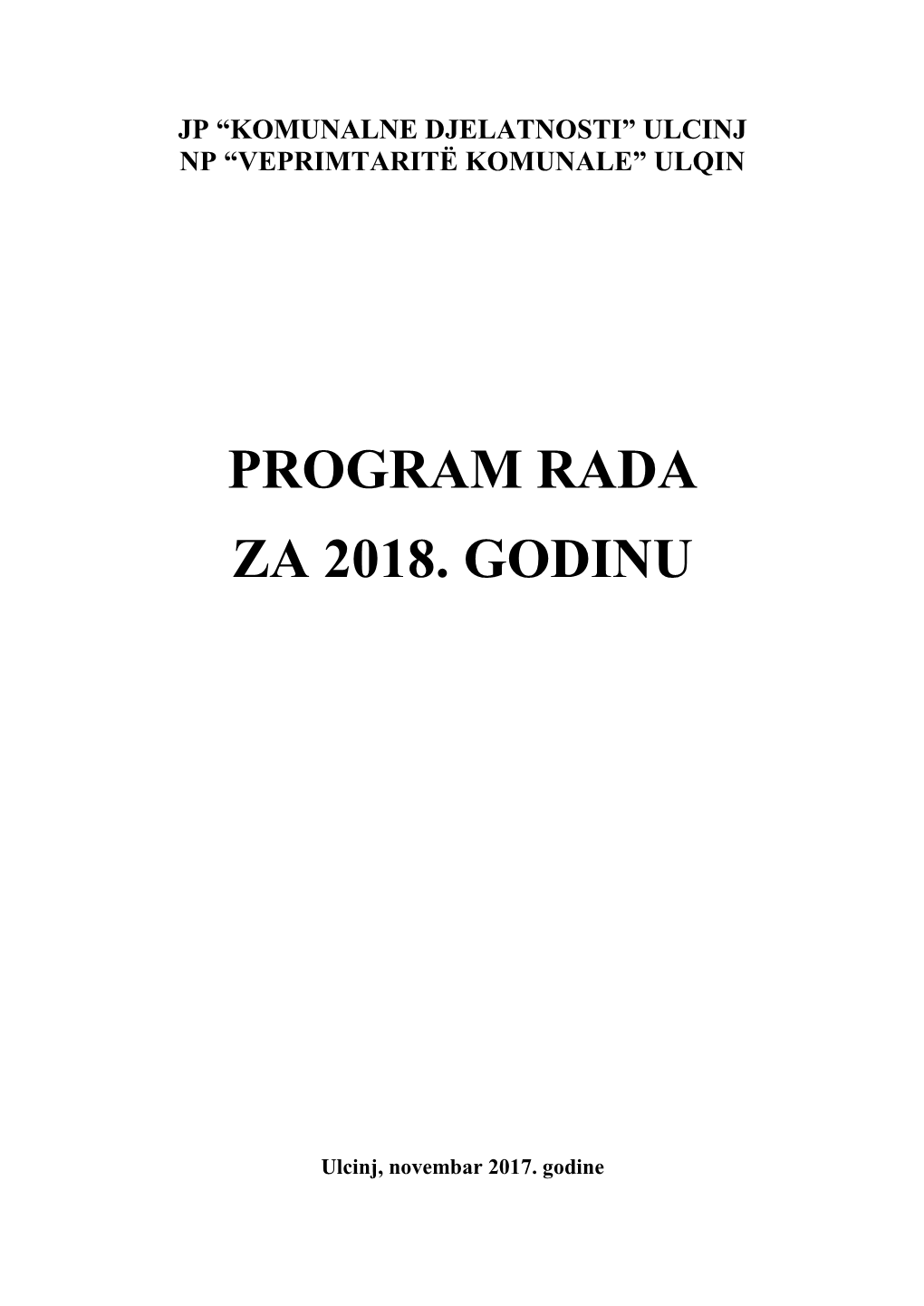 Program Rada Za 2018. Godinu