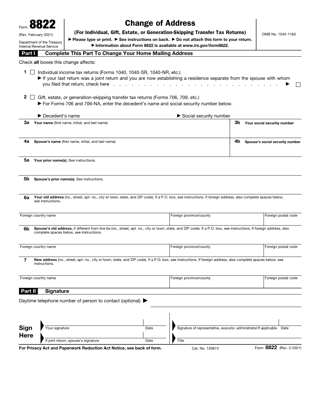 File Form 8822, Change of Address